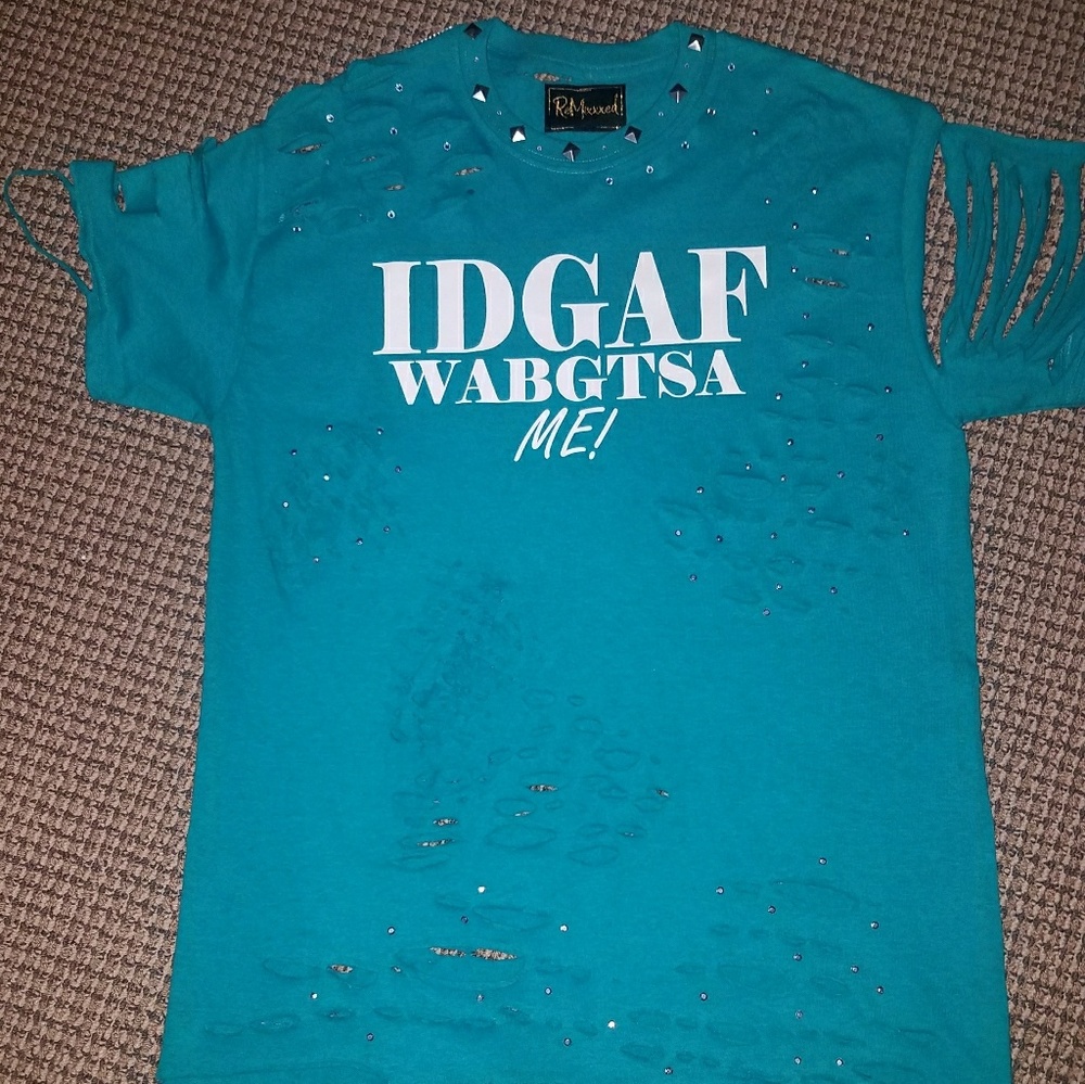 Distressed and studded IDGAF WABGTSA T-shirt